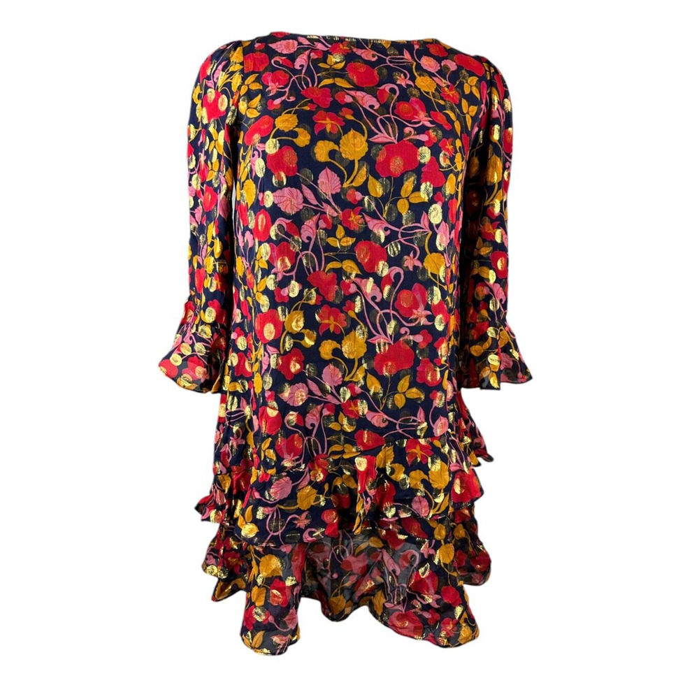 Saloni Polka Dot Marissa Mini Dress Ruffle Floral Metallic Silk Blend Size 8 - Picture 6 of 16